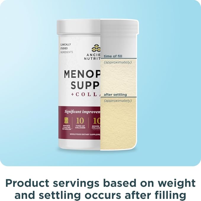Ancient Nutrition Menopause Support + Collagen Powder, Hydrolyzed Collagen Peptides, Key Clinically Validated Superfoods, Significant Improvement in Hot Flashes and Sleep Quality, Vanilla, 25 Servings