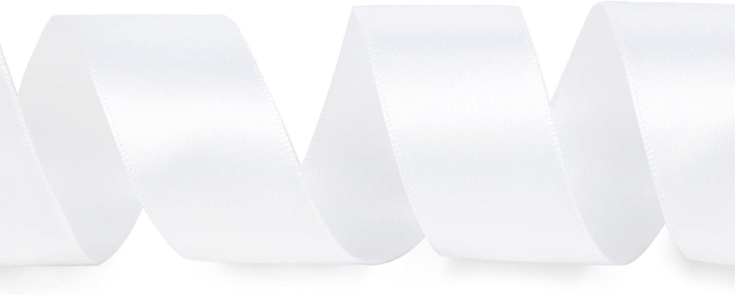 Ribbli Double Faced White Satin Ribbon,1” x Continuous 25 Yards,Use for Bows Bouquet,Gift Wrapping,Floral Arrangement