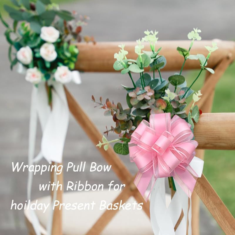 6 Pieces Large Pull Bows,6 inches,Bow for Gift Wrapping,Pull Bows for Party Birthday Gift Wedding Baskets Gift Decorations, Flower Decorations (Pink)