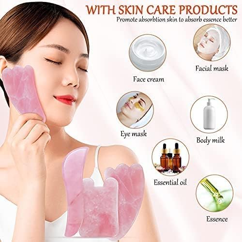 Pink Rose Quartz Gua Sha Board-Relief and Skin Renewal,Premium All Natural Handmade Stone Gua Sha Scraping Facial Massage Tools (3 Packs)