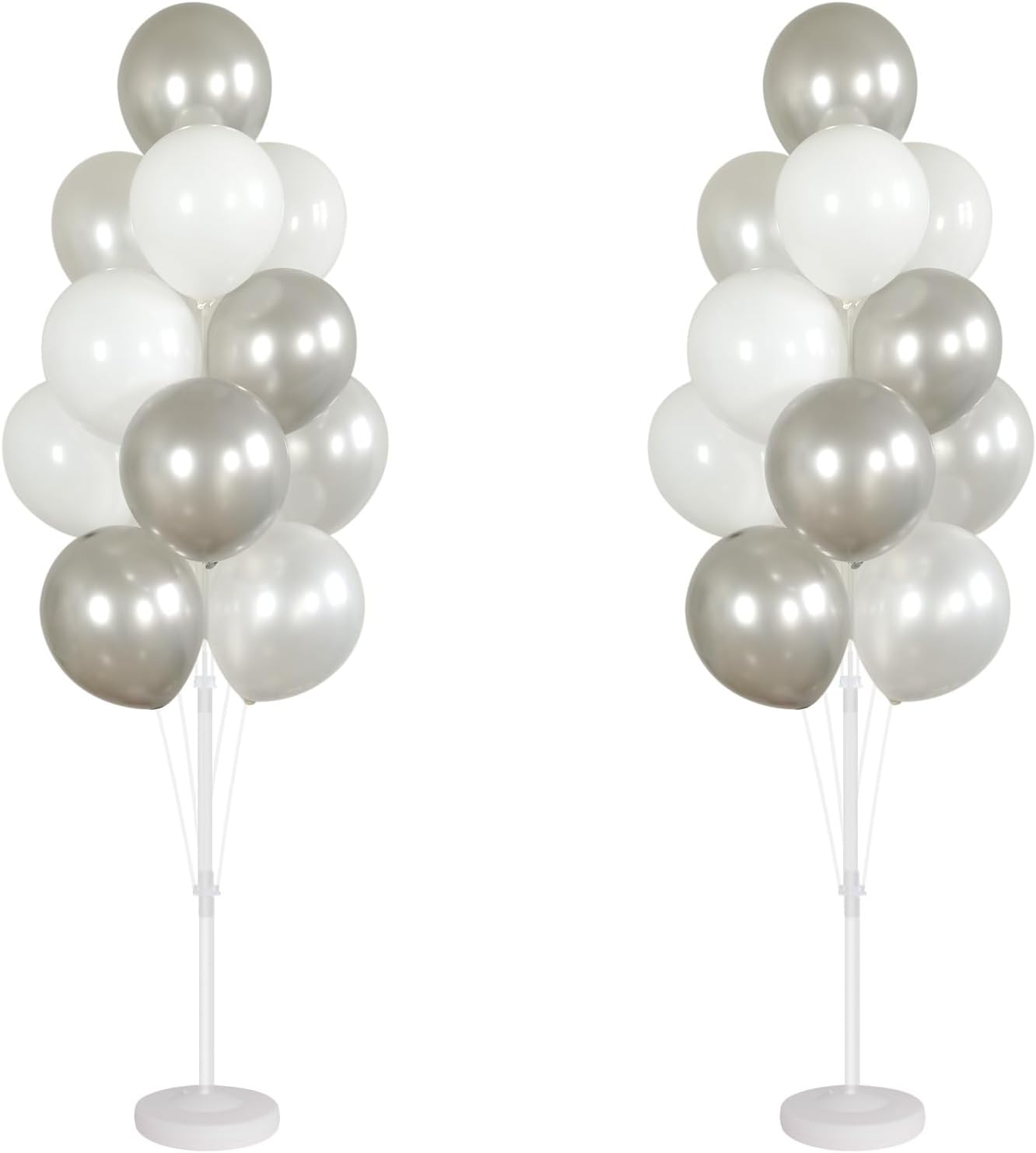 Balloon Stand Kit,Set of 2,Balloon Columns Sticks, Stands for Table&Floor with Stand, Base&Pole,Balloon Tower Backdrop Decoration for Wedding, Baby Shower, Birthday Party, or Bachelorette(Silver)