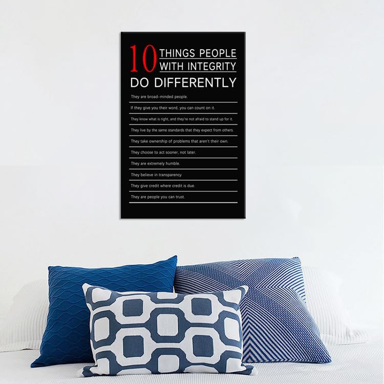 10 Thing People with integrity do Differently Inspirational Canvas Wall Art Motivational Wall Decor Poster Prints Framed for Classroom Modern Home Wall Decor Framed Ready to Hang [12''W X 18''H]