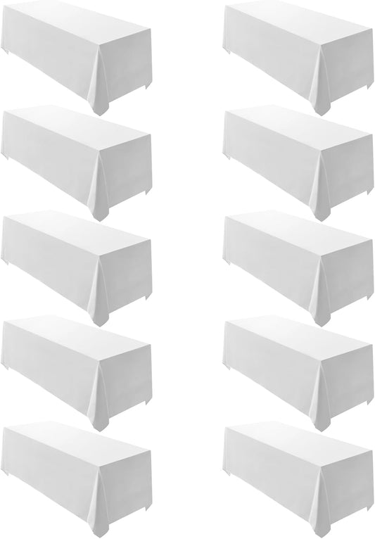 Surmente 10 Pack White Rectangle Tablecloth 90 x 132-inch Rectangular Polyester Table Cloth for Weddings, Banquets, or Restaurants