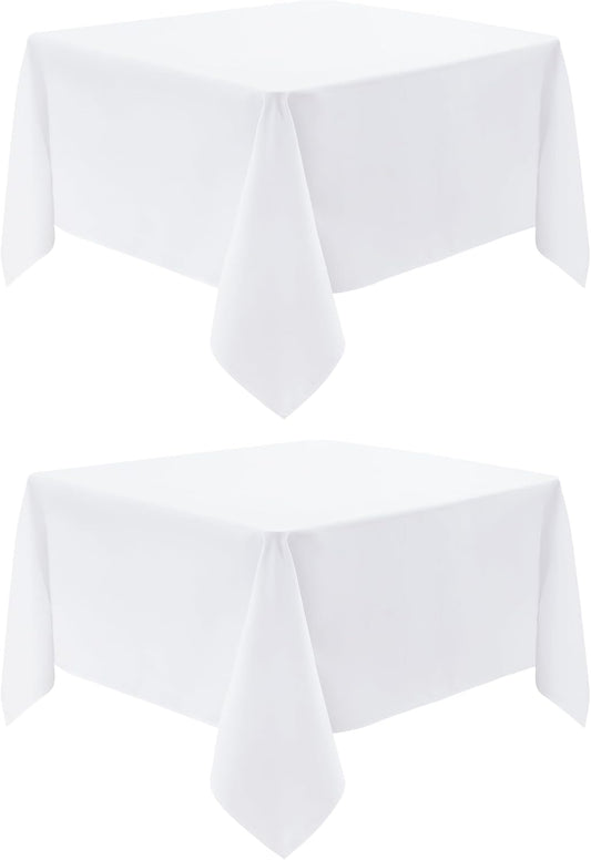 2 Pack Square Table Cloth 70X70 Inch White Washable Fabric Tablecloth Polyester Solid Dining Table Cover for Birthday Party Dinner Holiday Outdoor Indoor