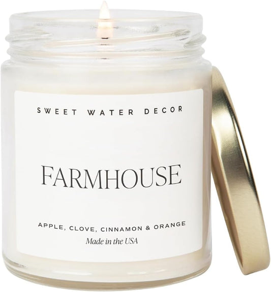 Sweet Water Decor Farmhouse Soy Candle - Apple, Orange, Pumpkin and Clove Scented Candles for Home - Fall Home Decor Autumn Fall Scented Candle - 40+ Hour Burn Time, Made in The USA