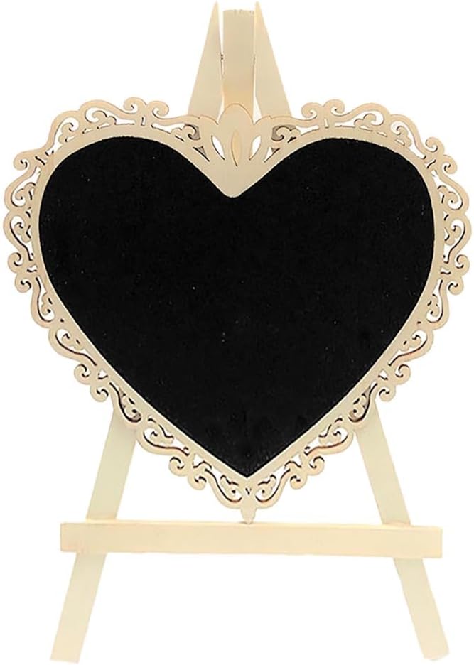 Chalkboard Signs Easel - Heart Shape with Wood Framed Swirly Design, Includes 1 Chalk Stick, Size: 10" x 7" Wooden Blackboard, Perfect for Weddings and Home Decoration