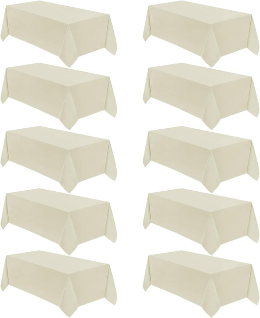 VidaFete Tablecloth 10 Pack 90 * 156inch Rectangle Table Cloth Polyester, Stain Wrinkle Resistant Polyester Dining Table Cover for Kitchen Dinning Party Wedding Rectangular Buffet Decoration(Ivory)