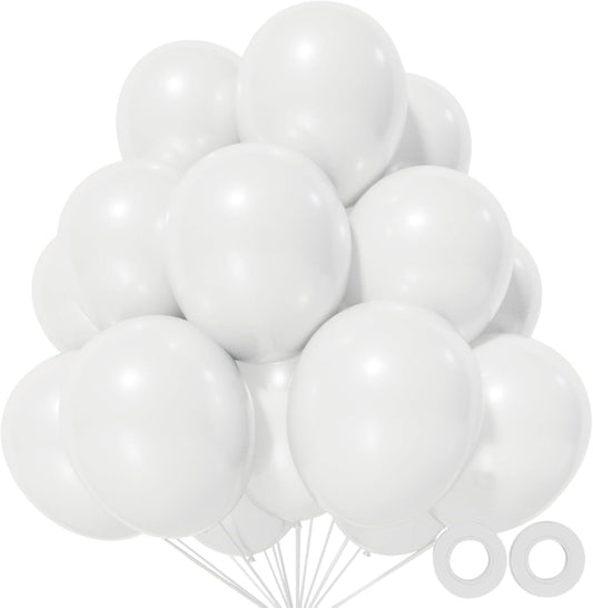 110pcs White Balloon 12 inch, White Latex Balloons for Birthday Party Baby Shower Wedding(with 2 Ribbons).