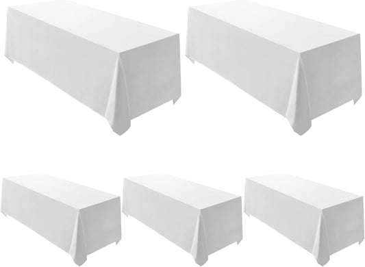 Surmente 5 Pack White Rectangle Tablecloth 90 x 132-inch Rectangular Polyester Table Cloth for Weddings, Banquets, or Restaurants