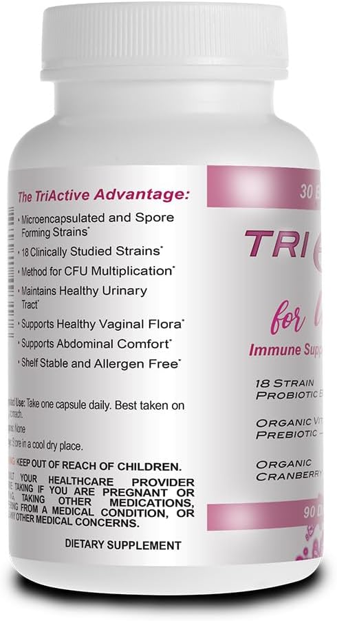 Triactive Biotics for Women - Probiotics for Women with 18 Strains, Organic VitaFiber Prebiotic & Cranberry to Digestive Support, Immune Defense, Urinary, Vaginal Health - 90 Capsules