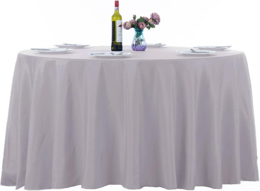 Ascoza 2pack 108 Inch Silver Round Tablecloth in Washable Polyester Fabric for Wedding/Banquet/Restaurant/Parties