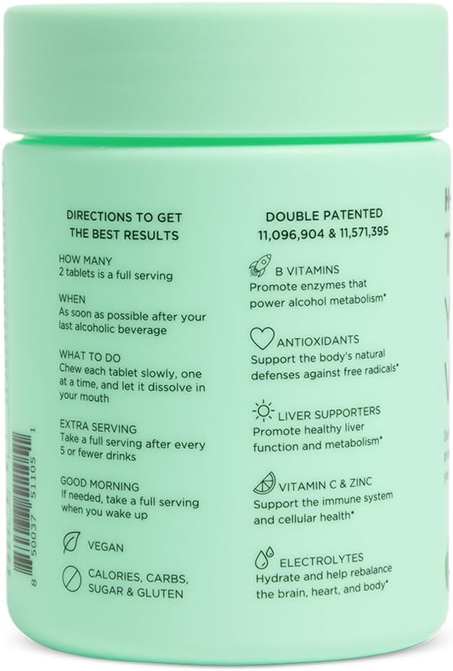 H-PROOF The Anytime You Drink Vitamin, Liver Health & Immunity Support with Electrolytes, Milk Thistle, and Vitamins B & C - 40 Chewable Tablets (20 Servings), Vegan, Lemonade