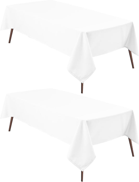 Hiasan 2 Pieces White Rectangle Tablecloth - Waterproof and Spillproof Restaurant Washable Polyester Table Cloth for Dining Room, 54 x 108 Inch