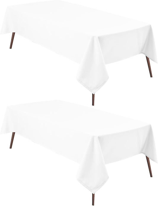 Hiasan 2 Pieces White Rectangle Tablecloth - Waterproof and Spillproof Restaurant Washable Polyester Table Cloth for Dining Room, 70 x 90 Inch