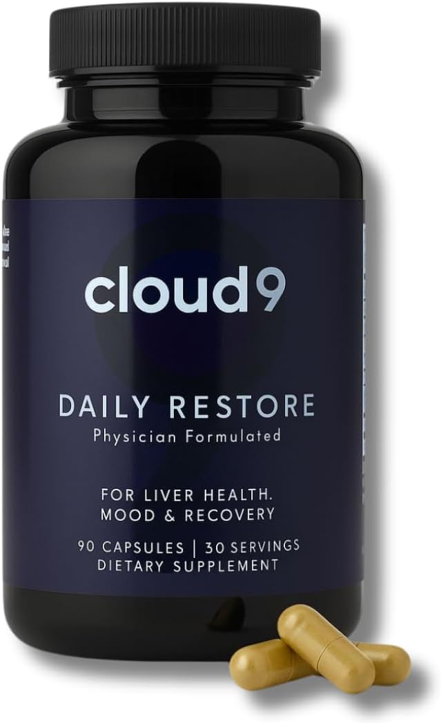 Cloud9 Daily Restore – Liver Detox & Recovery Supplement with Milk Thistle, NAC & B-Vitamins – Energy, Focus & Nutrient Support After Drinking – 90 Capsules – Made in USA