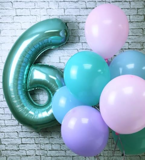 40 Inch Teal Blue Mylar Foil Number 6 Birthday Balloon, Digital Balloons for 6 16 Boy Girl Party Decorations Supplies, Teal Blue Big Helium Balloon Numbers for 26 36 46 60 Men Women Anniversary