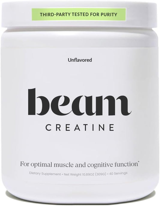 Beam Creatine Monohydrate Powder - Micronized Creatine for Muscle Growth, Strength, Endurance & Recovery - Unflavored, Fast-Dissolving, Workout Supplement for Men & Women, Keto & Vegan - 60 Servings