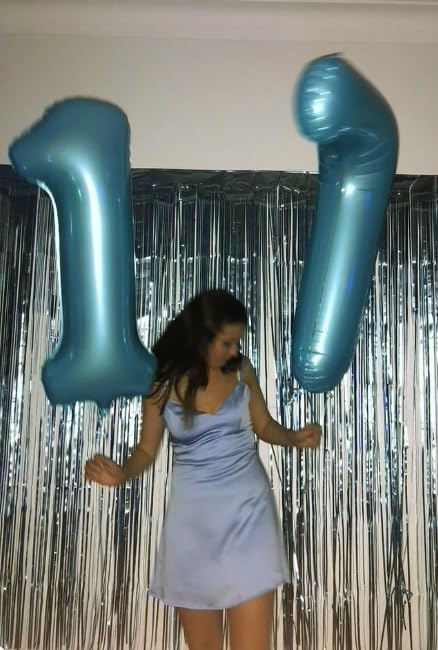 Pearl Blue 7 Number Balloon, 7 Birthday Balloon 40 Inch, Digital Balloons for 7 17 27 70 77 Party Celebration Decorations Supplies, Mylar Foil Numbers Balloon for Seven Wedding Anniversary