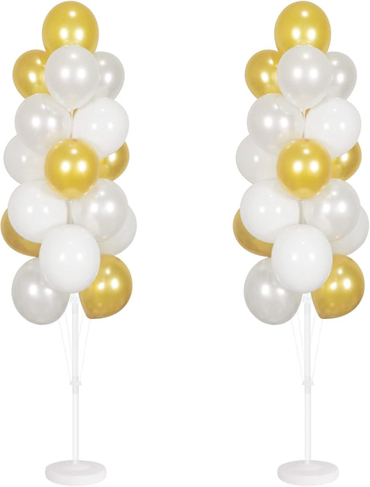Balloon Column Kit Set of 2 With Balloons Included - with Base, and Pole,Balloon Tower Backdrop Decoration for Wedding, Baby Shower, Birthday Party, or Bachelorette Parties (Gold White)
