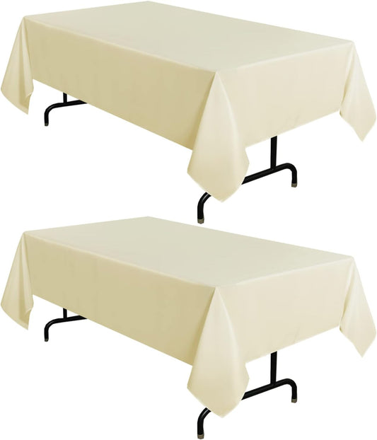 sancua 2 Pack Beige Tablecloth 60 x 84 Inch, Rectangle 4 Feet Table Cloth - Stain and Wrinkle Resistant Washable Polyester Table Cover for Dining Tables, Buffet Parties and Camping