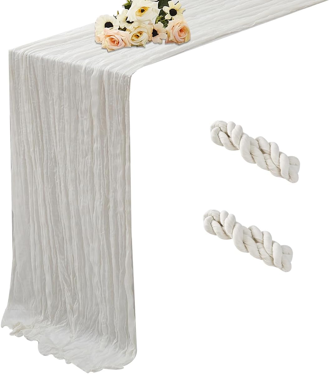 White 2 Pack Cheesecloth Table Runner 120 Inch 10 FT Boho Rustic Gauze for Wedding Baby Shower Party Farmhouse Summer Home Decor Washable
