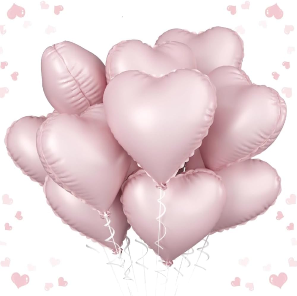 Baby Pink Heart Balloons,12 Pcs 18 Inch Large Pearl Mylar, Pastel Helium Foil Balloon for Boho Girls Women Birthday Wedding Anniversary Valentines