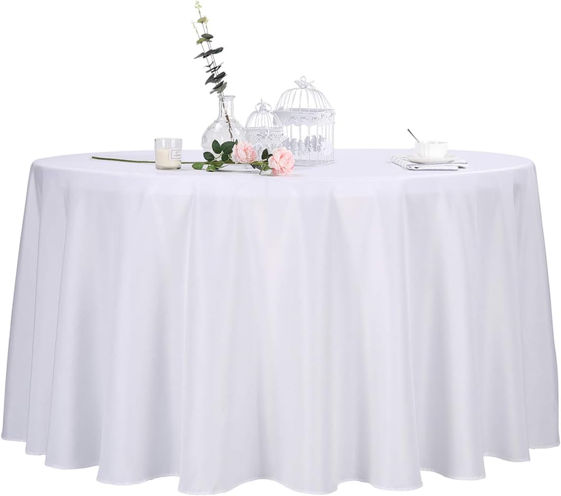 Ascoza 2pack 108 Inch White Round Tablecloth in Polyester Fabric for Wedding/Banquet/Restaurant/Parties