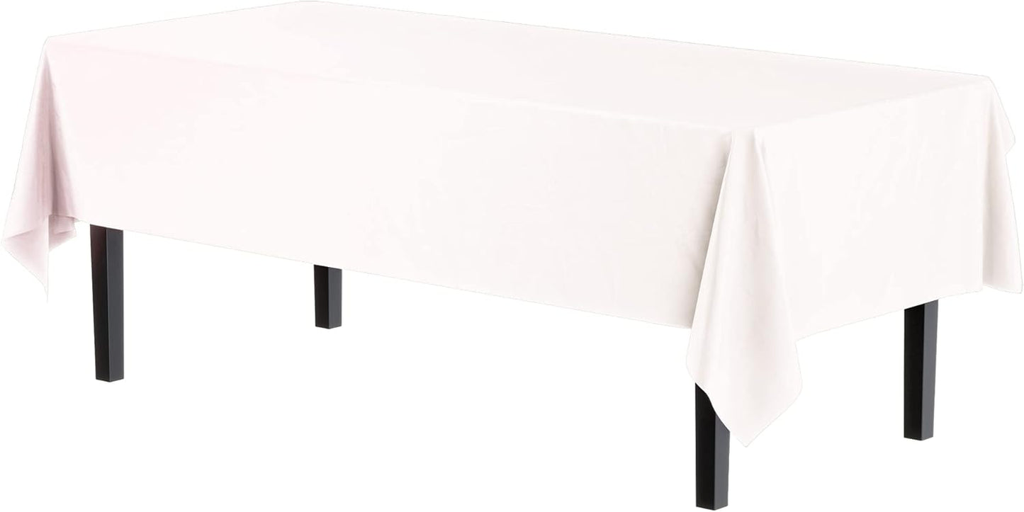 Exquisite 12-Pack Premium Plastic Tablecloth 54 Inch. x 108 Inch. Rectangle Table Cover-White