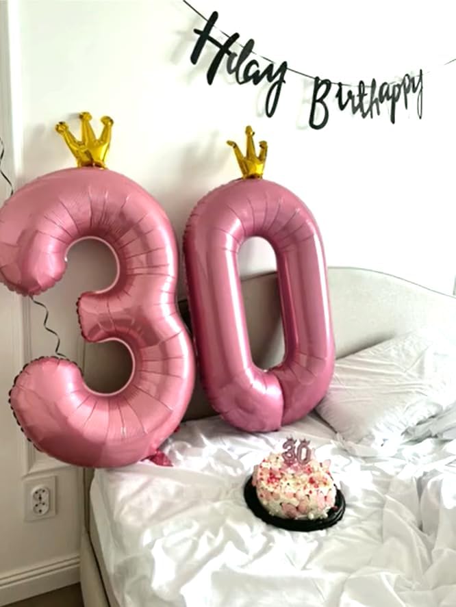 Large 40 Inch Pink Crown 3 Number Balloon, 3 13 23 30 33 36 38 Pink Crown Birthday Party Decorations, Numbers Three Foil Balloons for Anniversary Party Graduations Celebration Supplies