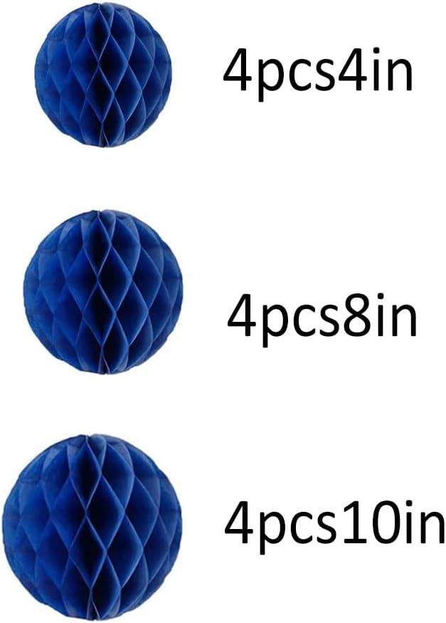 12pcs Party Honeycomb Balls Decorations - 4'' 8'' 10'' Honeycomb Tissue Pom Balls for Baby Shower, Birthday, Wedding & Nursery Wall Decor (Royal Blue)