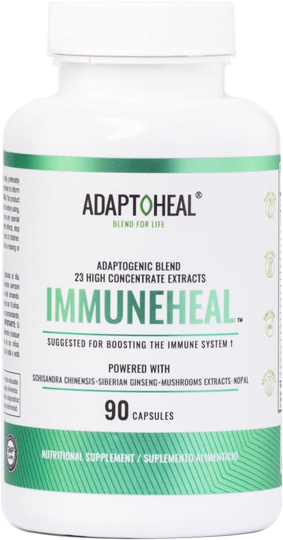 Immuneheal – Adaptogen, Immune System Booster Supplement with Schisandra Chinensis, Ginseng and Mushroom Extract (90 Capsules)