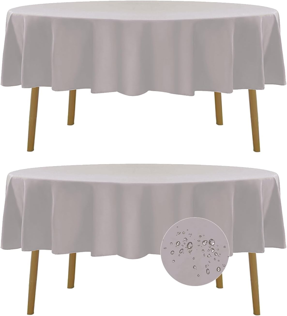 Fokitut 2 Pack Waterproof Round Tablecloth, 90 Inch, Stain Resistant and Wrinkle Polyester Table Cloth, Fabric Table Cover for Kitchen Dining, Wedding, Party, Holiday Dinner-Silver