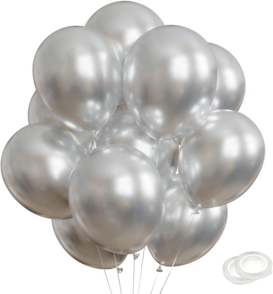 Silver Party Balloons 100pcs 12inch Chrome Metallic Silver Helium Balloons for Birthday Party Decoration and Arch Decoration Wedding Birthday Baby Shower Christmas Party