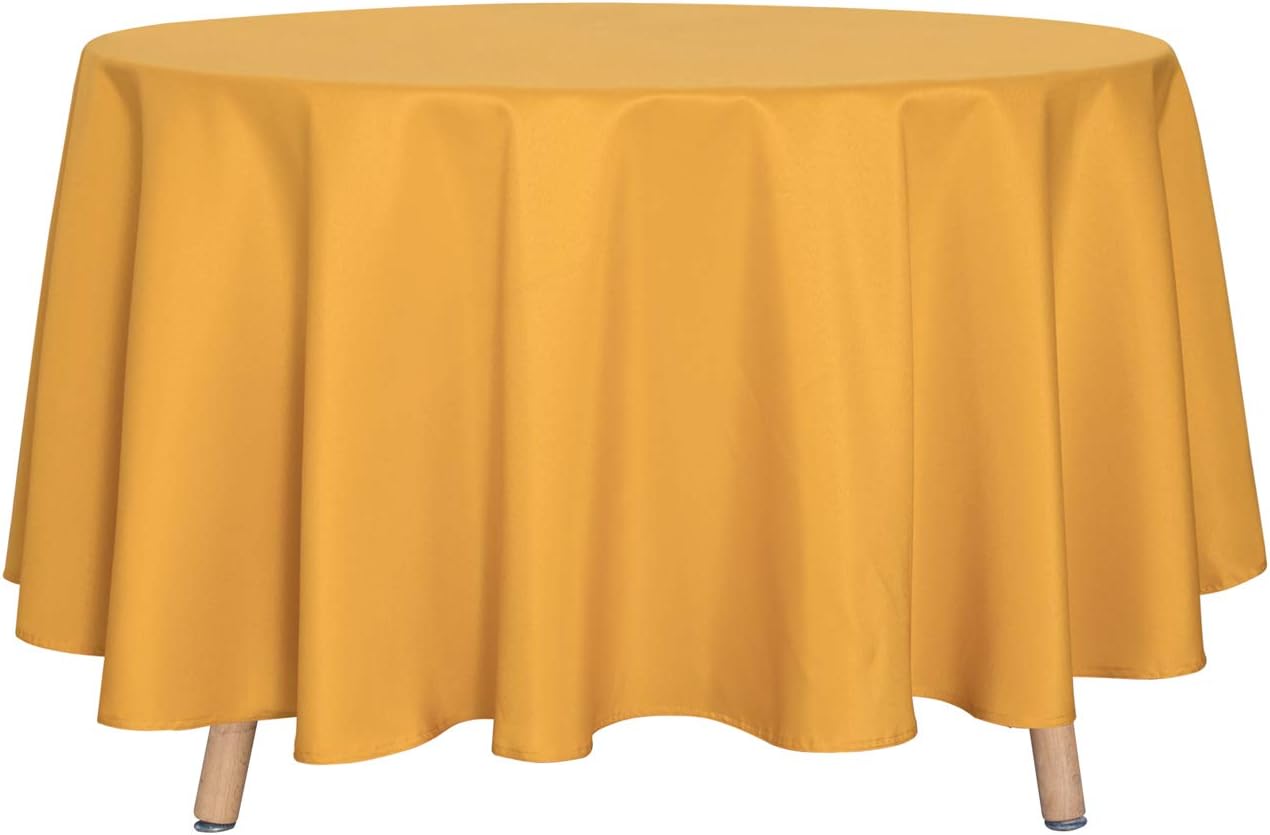 sancua Round Tablecloth - 90 Inch - Water Resistant Spill Proof Washable Polyester Table Cloth Decorative Fabric Table Cover for Dining Tables, Buffet Parties and Camping, Gold