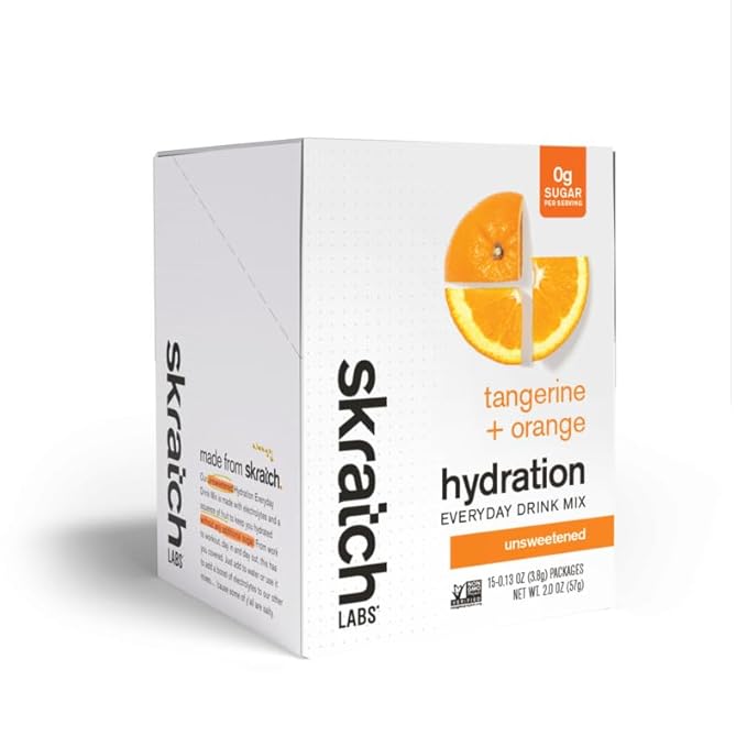 Skratch Labs Unsweetened Electrolyte Powder Packets - Everyday Hydration - Sport Drink Mix - Sugar Free - Electrolytes Booster- Tangerine + Orange - 15 Servings - Keto, Paleo, Vegan, Non-GMO
