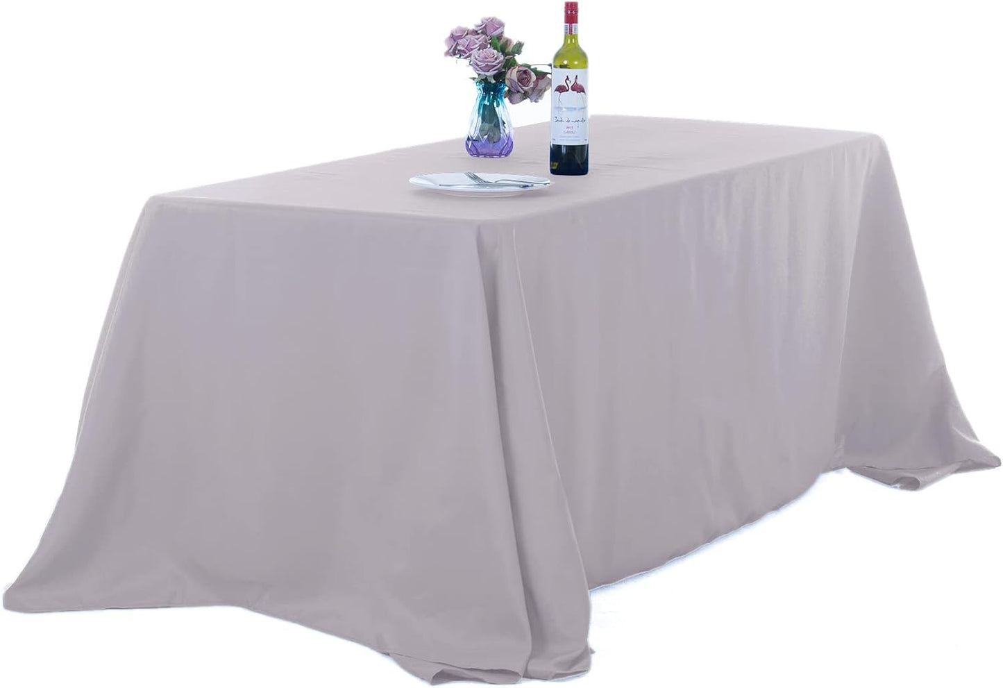 Ascoza 2pack 90x132 Inch Silver Rectangular Tablecloth 6 Feet Table Cloth in Polyester Fabric for Wedding/Banquet/Restaurant/Parties