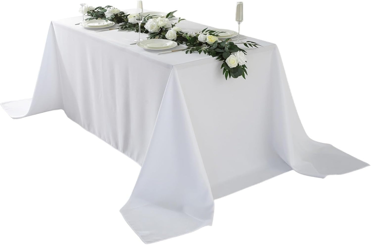 Craft And Party Rectangle Tablecloth, 90 x 132 Inch White Tablecloth, 8ft Rectangle Table Cloth, Polyester Fabric Washable Tablecloth for Home, Party, Wedding or Restaurant Use.
