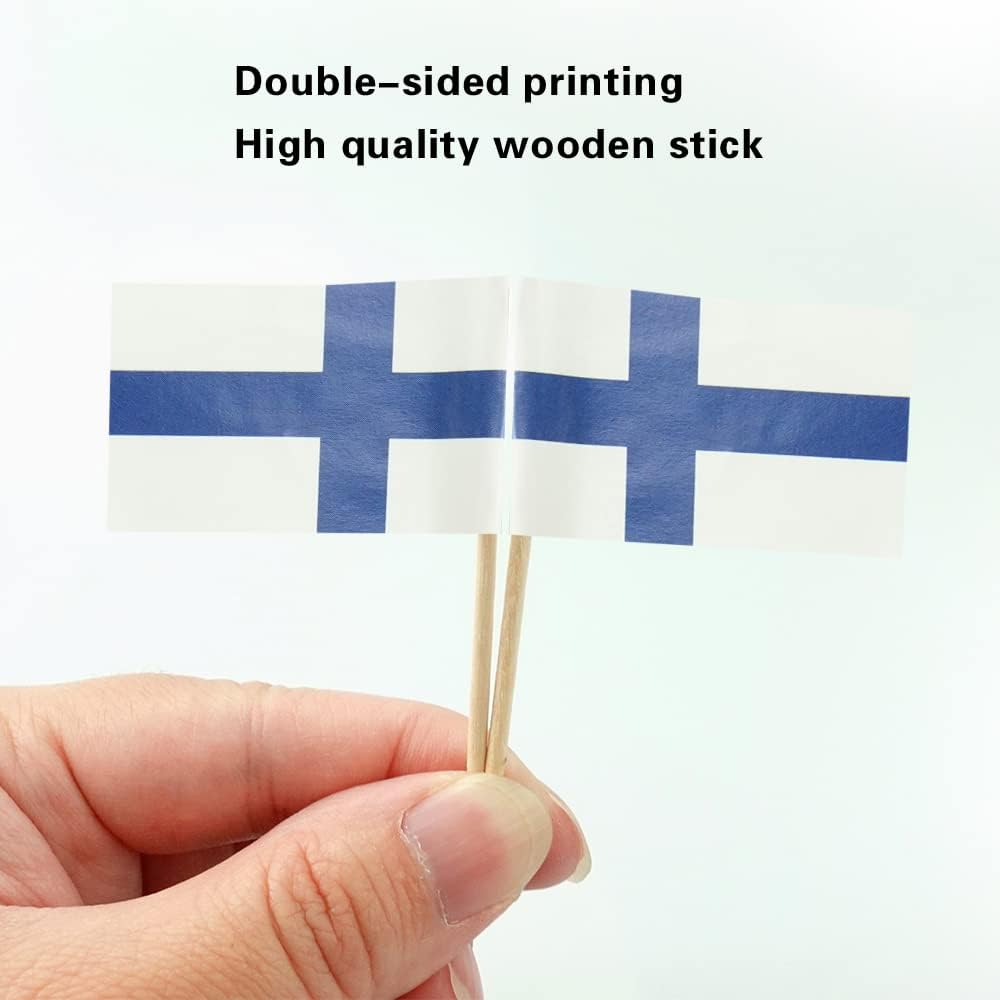 Finland Flag Finnish Flag, Small Mini Finland Toothpick Flags for Food, Cupcakes, Cocktails, Appetizers, Bar Party Decorations