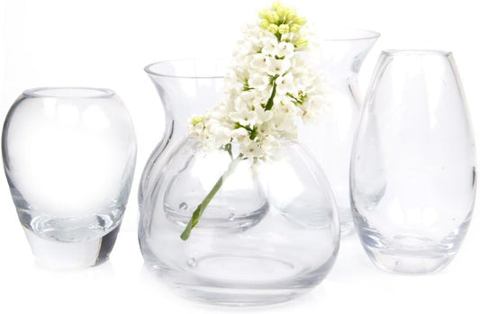 CHIVE ‘George’ Glass Bottle Flower Vases — Set of 5 — Small, Elegant Clear Glass Bud Vases — Bulk Pack for Home Decor & Table Centerpieces — Assorted Shapes