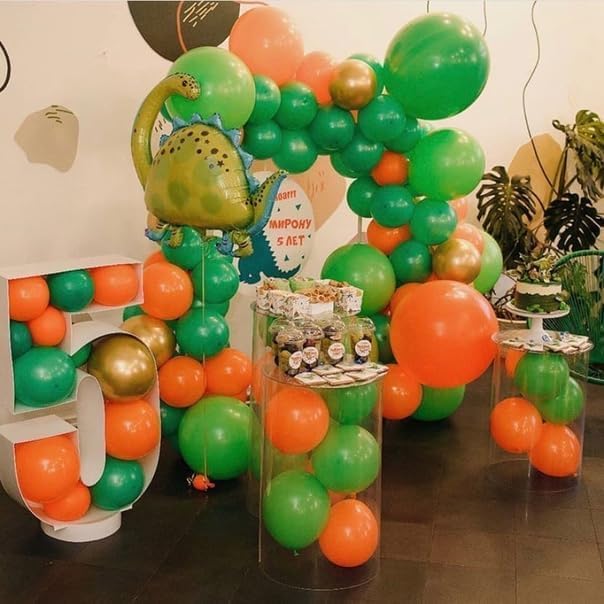 Orange Blue and Green Balloons, Assorted Latex Balloons, Orange Teal Turquoise Blue Fruit Green Metallic Green and White Party Balloon, for Dinosaur Safari Jungle Themed Birthday Party Decor
