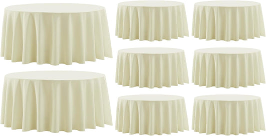 Round Tablecloth 120 Inch Tablecloth 8 Pack Ivory Table Cloths Washable Decorative Linen Polyester TableClothes Cover for Dining Table Banquets Buffet Parties and Wedding