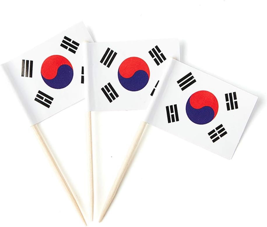 South Korea Flag Korean Flag, Small Mini South Korean Toothpick Flags for Food, Cupcakes, Cocktails, Appetizers, Bar Party Decorations