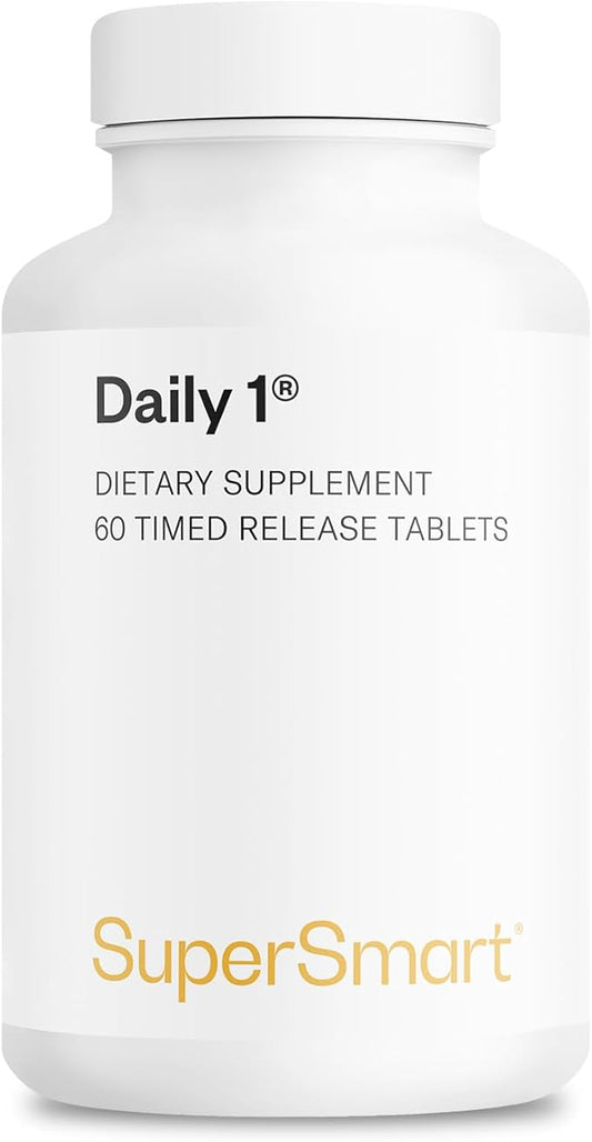 Supersmart Daily 1 Timed Release (Patented) - 30-in-1 Daily Multivitamin for Women & Men - with Vitamin A, B, C, D, E, Magnesium, Zinc, BioPQQ | Made in USA | Non-GMO & Gluten Free - 60 Tablets