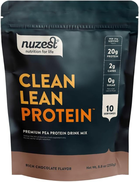 Nuzest - Pea Protein Powder - Clean Lean Protein, Premium Vegan Plant Based Protein Powder, Dairy Free, Gluten Free, GMO Free Protein Shake, Rich Chocolate, 8.8 oz