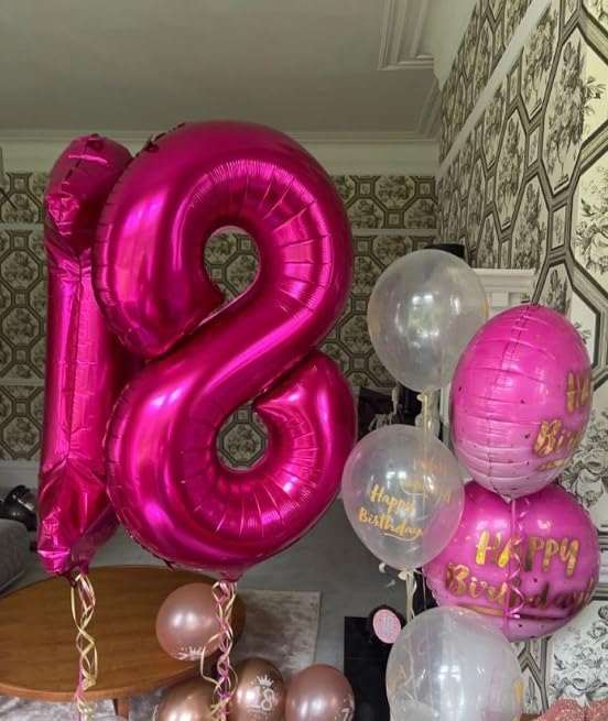 40 Inch Hot Pink 3 Large Number Balloon, 3 13 23 30 33 Hot Pink Birthday Party Decorations, Number Three Foil Balloons for Anniversary Party Graduations Celebration Supplies