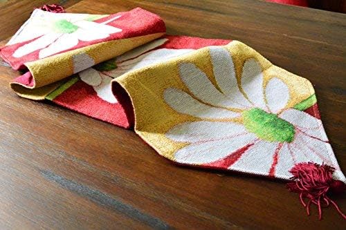 Tache Home Fashion DB9046TR-13X48 Colorful Red & Yellow Daisy Flower Loves Me Not Tapestry Table Runner 48 Inch