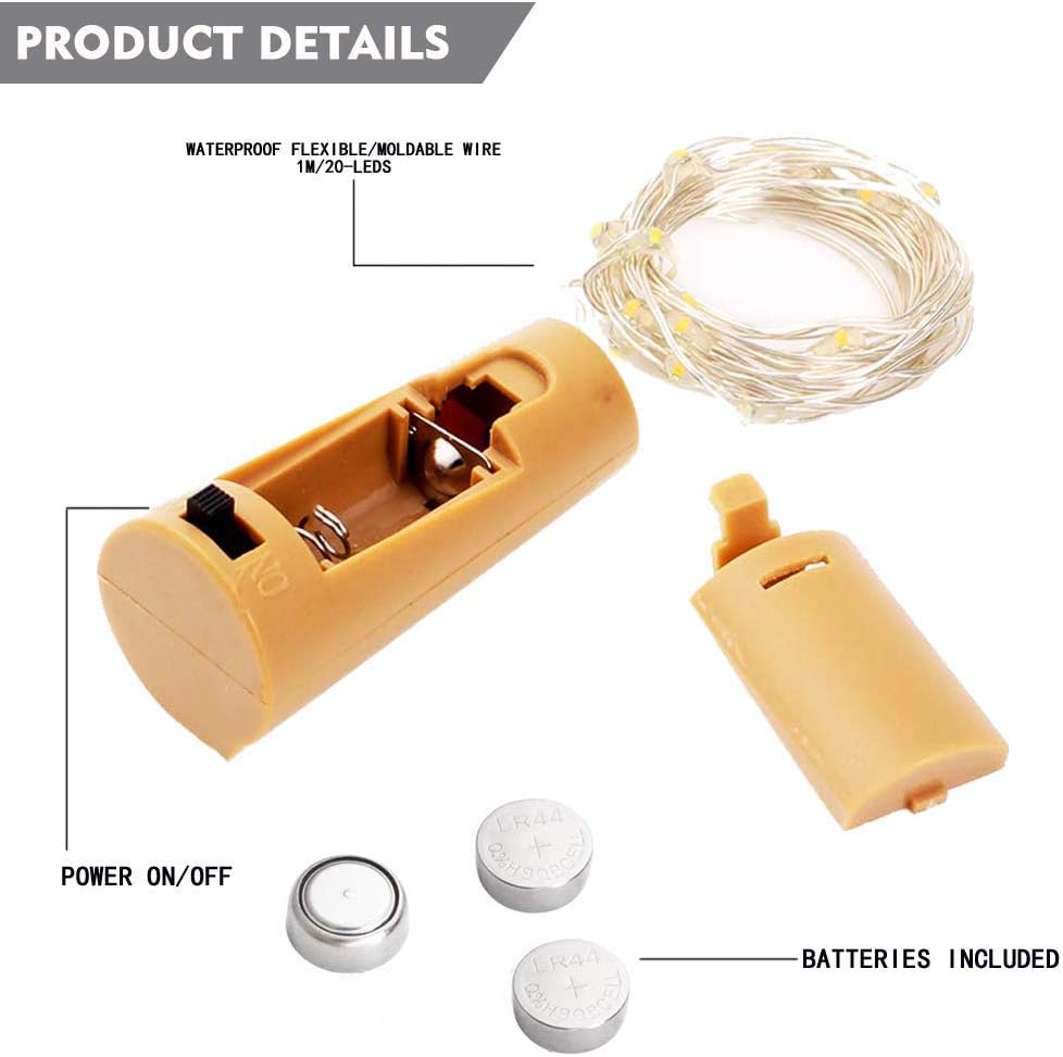 Bottle Lights 12 Pack 20 LEDs Cork Lights for Wine Bottles Battery (Included) Powered Fairy Mini String Lights for DIY Jar Lighting Indoor Bedroom Party Wedding Christmas Halloween Decor (Colorful)