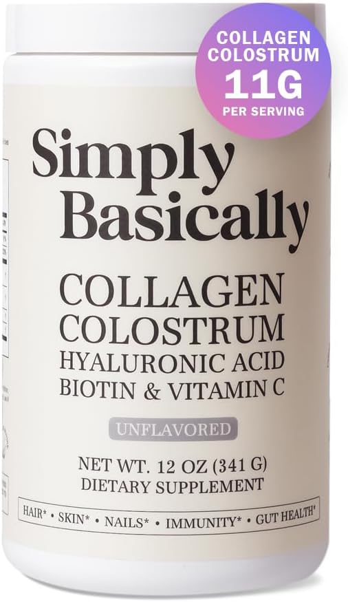 Colostrum & Collagen Peptides Powder | Biotin, Hyaluronic Acid & Vitamin C | Gut, Immune System, Hair, Skin & Nails Supplement | for Women & Men | 12oz, Unflavored, 30 Servings