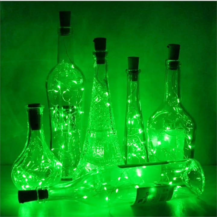 Wine Bottle Lights with Cork, Battery Operated 20 LED Cork Shape Silver Wire Colorful Fairy Mini String Lights(No Bottles) for DIY, Party, Decor, Christmas, Halloween,Wedding (3, Green)