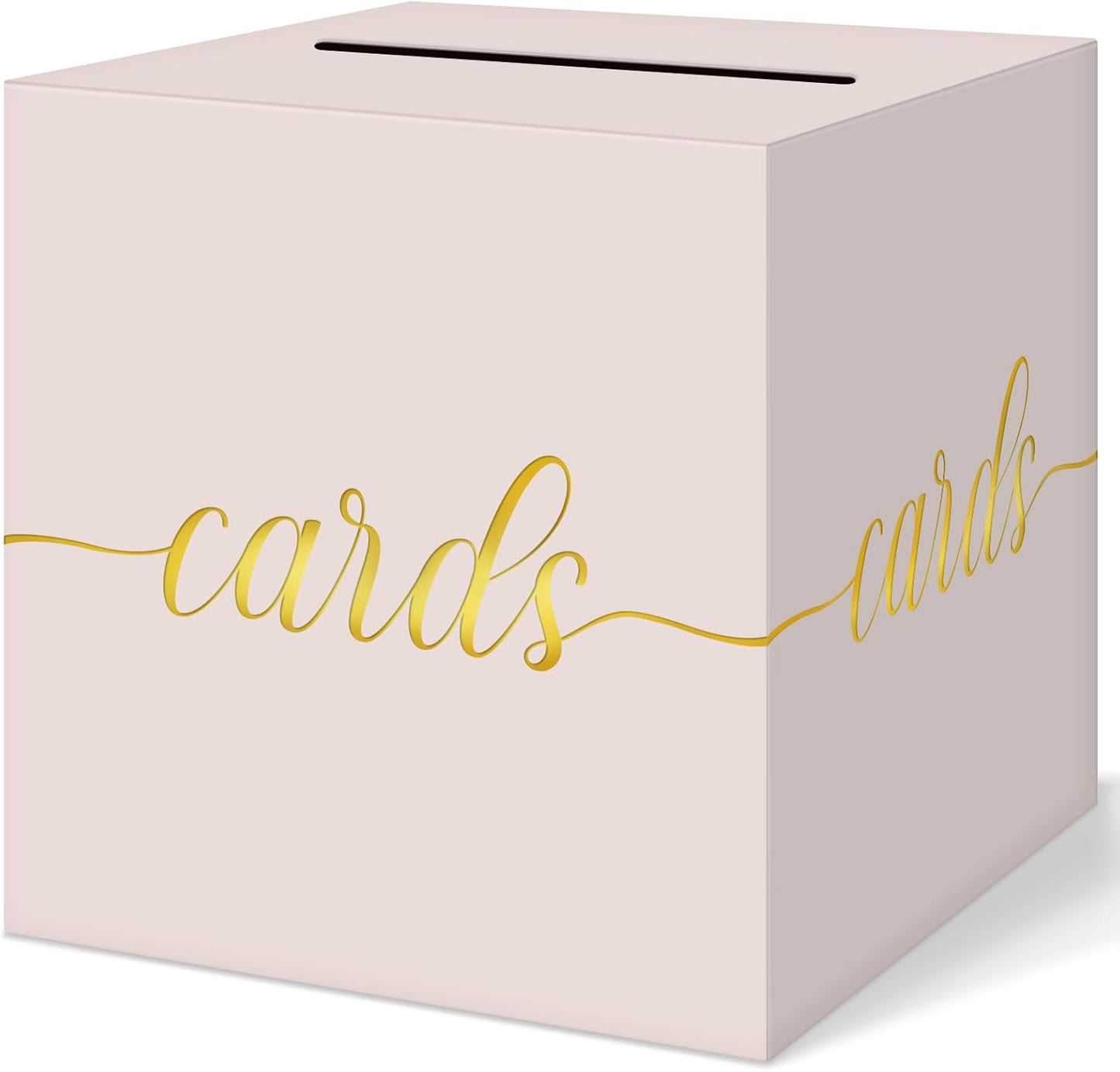 QIKSION Blush Pink Wedding Card Box, Rose Gold Foil Gift Card Box for Party, Wedding Reception, Graduation, Birthday, Baby Shower, Raffle